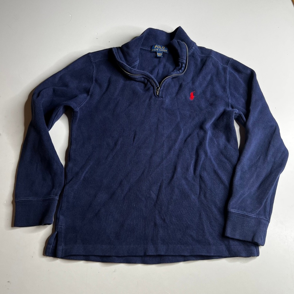 Polo Ralph Lauren Boys Navy Blue Ribbed Quarter Zip Sweater Size M 10-12